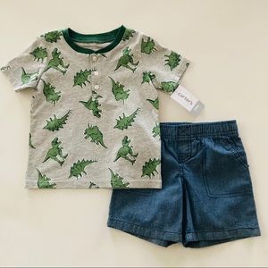 Baby Boy Dinosaur Henley Tee & Chambray Short Set